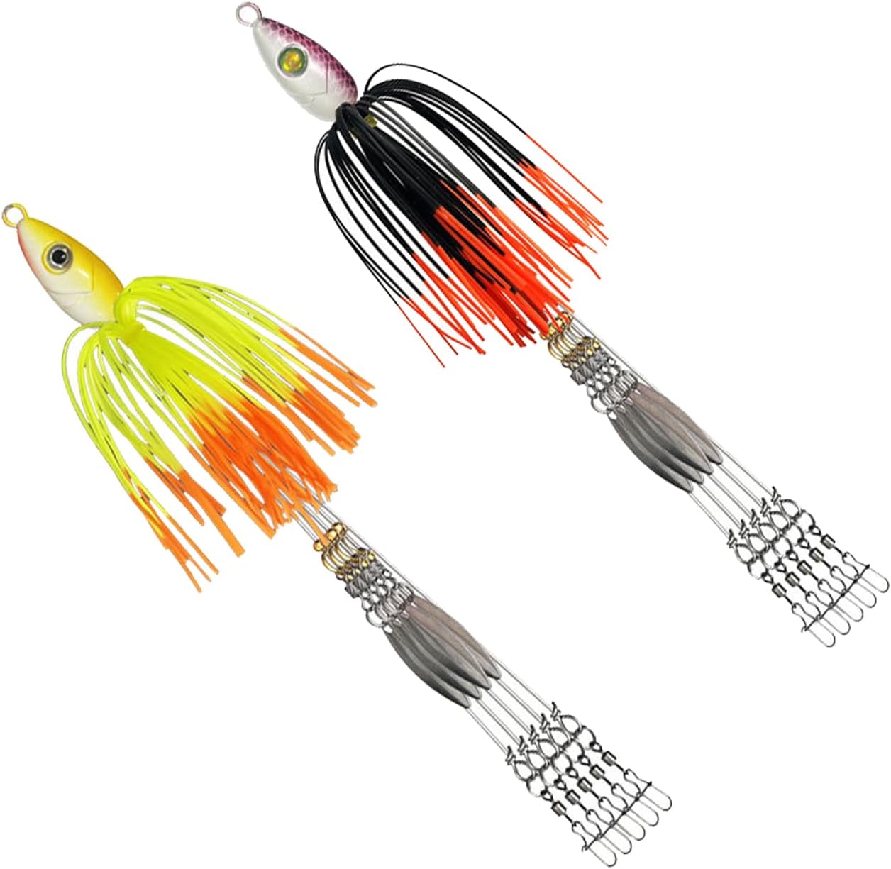 Alabama Rig Fishing Lure Kit with Jig Heads and Trailers - 2 Sets, 5 Arms Umbrella Rigs Swimbait Lure for Trout, Salmon, Bass