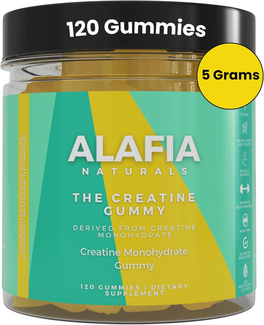 Alafia Naturals Sugar Free Creatine Gummies with L-Carnitine, 5g per Serving, 120 ct - Boost Strength, Muscle Growth, & Recovery for Men & Women