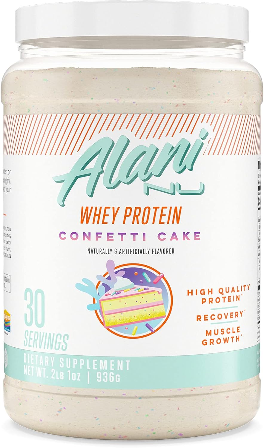 Alani Nu Confetti Cake Whey Protein Powder: Low Sugar, Digestive Enzymes, 23g Protein | Meal Replacement | Low Fat Low Carb Blend | 30 Servings