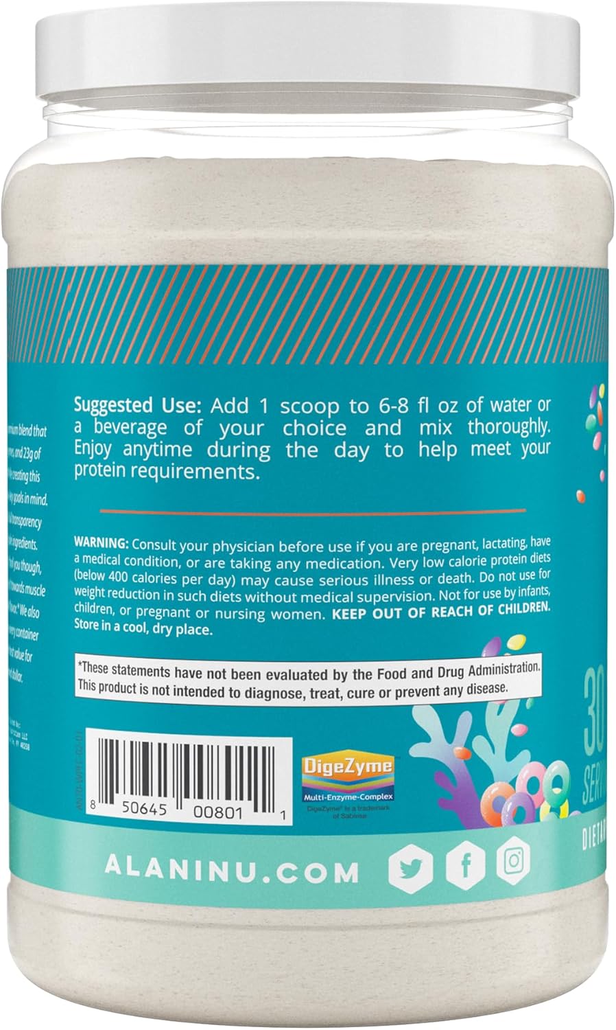 Alani Nu Fruity Cereal Whey Protein Powder: 23g Protein, Low Sugar, Digestive Enzymes, Meal Replacement - 30 Servings
