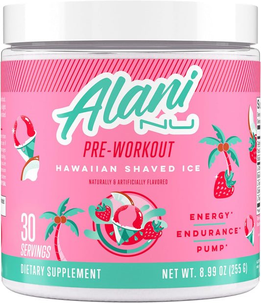 Alani Nu Hawaiian Shaved Ice Pre Workout Powder - Sugar Free Energy Boost Supplement with Caffeine, Amino Acids - 30 Servings