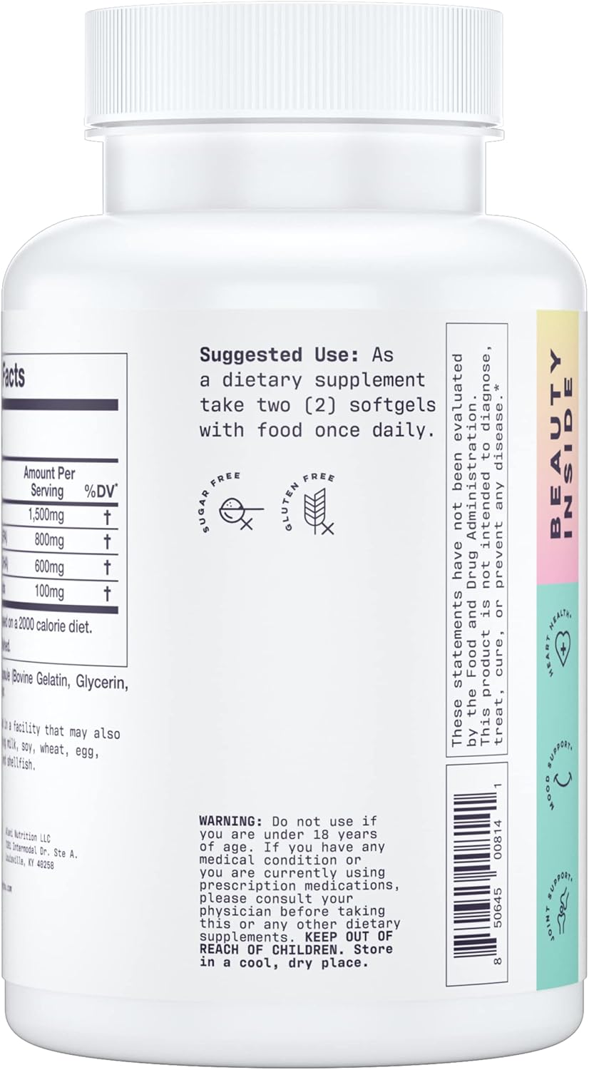 Alani Nu Omega 3 Fish Oil Softgels - 1500MG, 800mg EPA, 600mg DHA, Gluten-Free - 60 Count