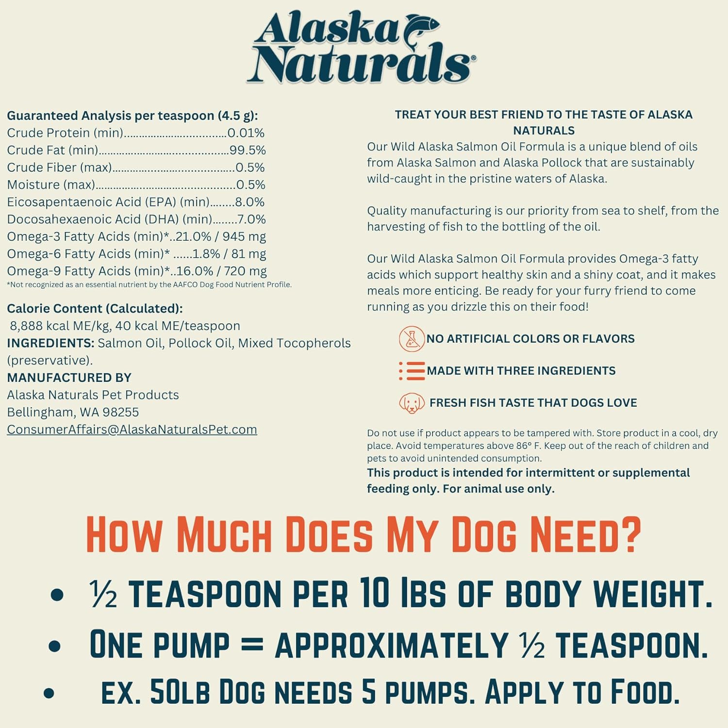 Alaska Naturals Wild Alaskan Salmon Fish Oil for Dogs Skin and Coat - Omega 3 Dog Supplements - Supports Fur Coat and Brain Health - Natural Liquid Food Topper for Pets - 120 oz.