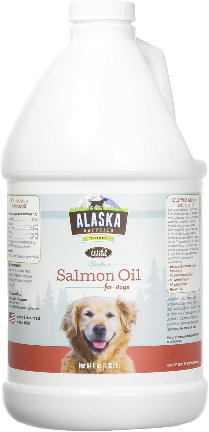 Alaska Naturals Wild Alaskan Salmon Fish Oil Supplement for Dogs Skin and Coat 64 oz. Pump - Liquid Food Topper with Omega 3 EPA DHA