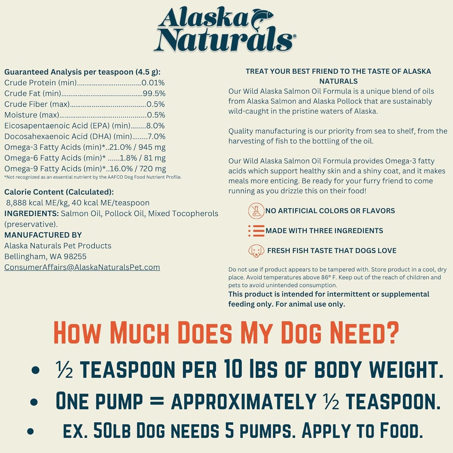 Alaska Naturals Wild Alaskan Salmon Fish Oil Supplement for Dogs Skin and Coat - Liquid Food Topper with EPA DHA Omega 3 Fatty Acids - 15.5 oz. Pump