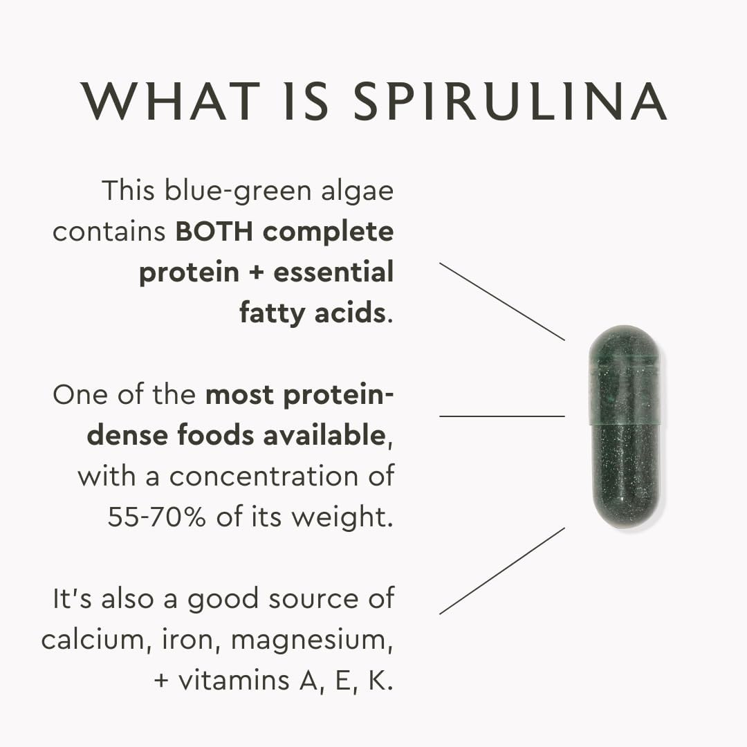 Alaya Naturals Earthrise Spirulina Capsules - Non-GMO Vegan Superfood - 500mg, 90 Ct