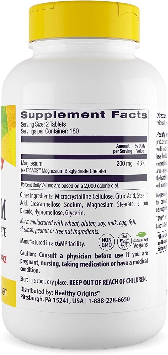 Albion Magnesium Bisglycinate Chelate (TRAACS) - Brain & Heart Health Support - Unbuffered Supplement - 360 Tablets