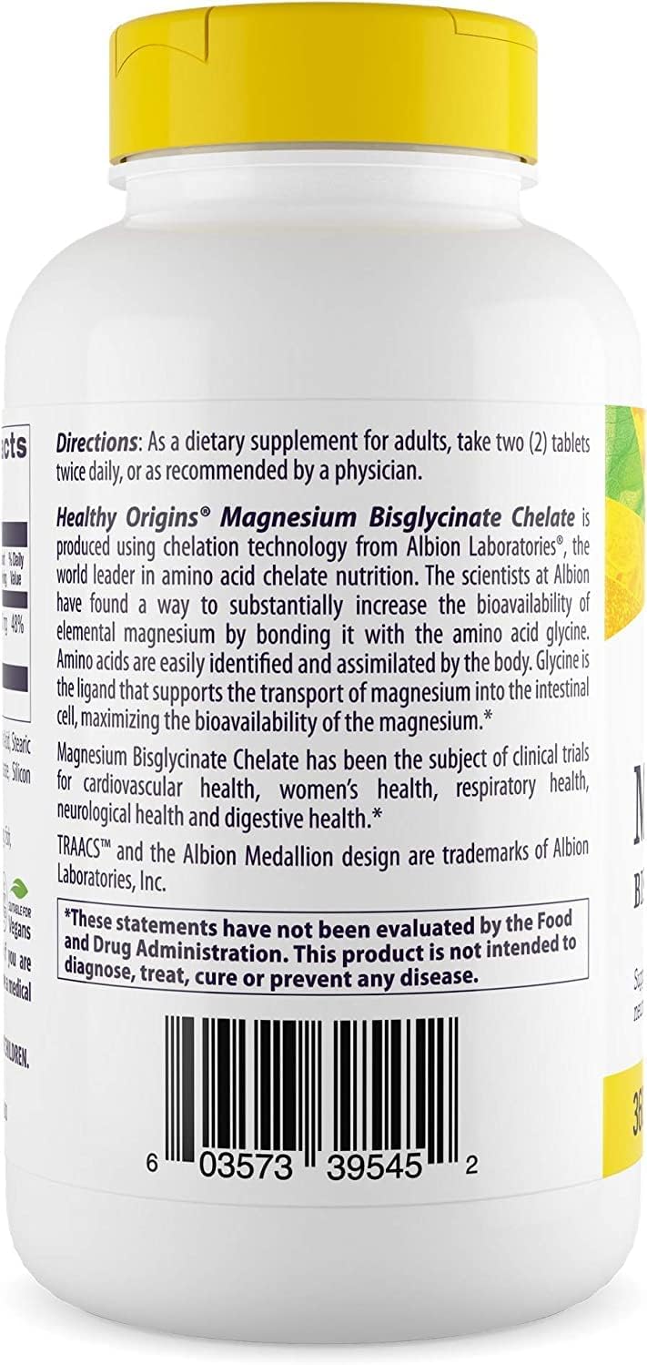 Albion Magnesium Bisglycinate Chelate (TRAACS) - Brain & Heart Health Support - Unbuffered Supplement - 360 Tablets