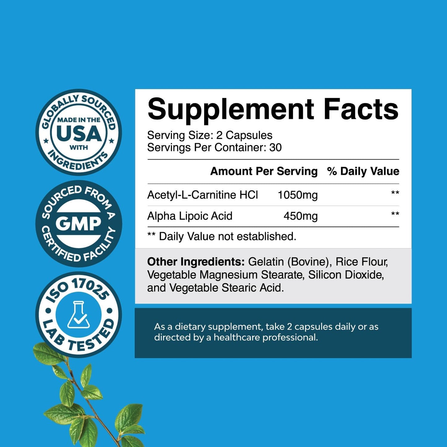Alc and Alpha Lipoic Acid Antioxidant Supplements for Skin Health and Weight Loss - Essential Fatty Acids for Metabolism Boost