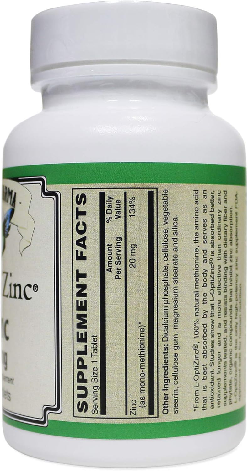 AlchePharma AP L-OptiZinc® 20mg Complex - Natural Methionine Bound Zinc (250 Capsules)