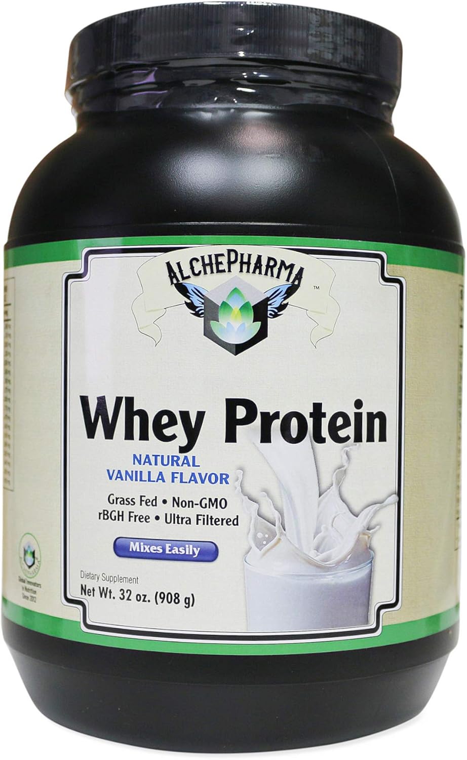 AlchePharma AP Vanilla Grass Fed Whey Protein: High Quality with PER 3.2, BV 100, PDCAAS 1.0 - 32 oz.