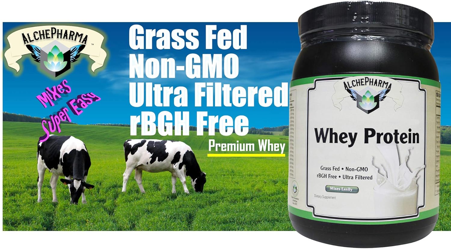 AlchePharma AP Vanilla Grass Fed Whey Protein: High Quality with PER 3.2, BV 100, PDCAAS 1.0 - 32 oz.
