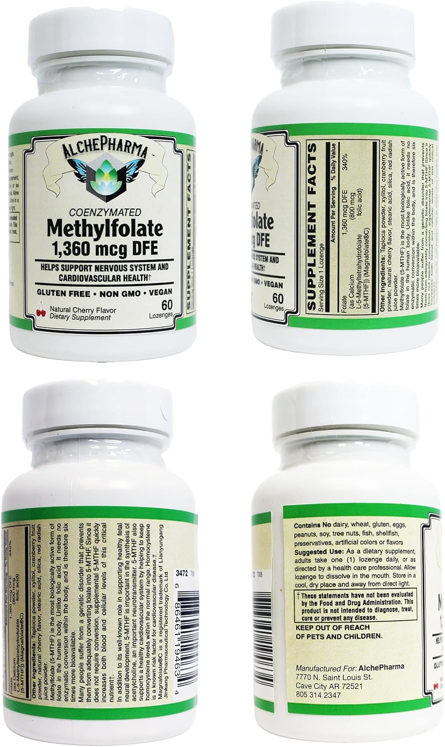 AlchePharma Magnafolate® Coenzymated Methylfolate Lozenges 1360 mcg DFE - Patented Formula