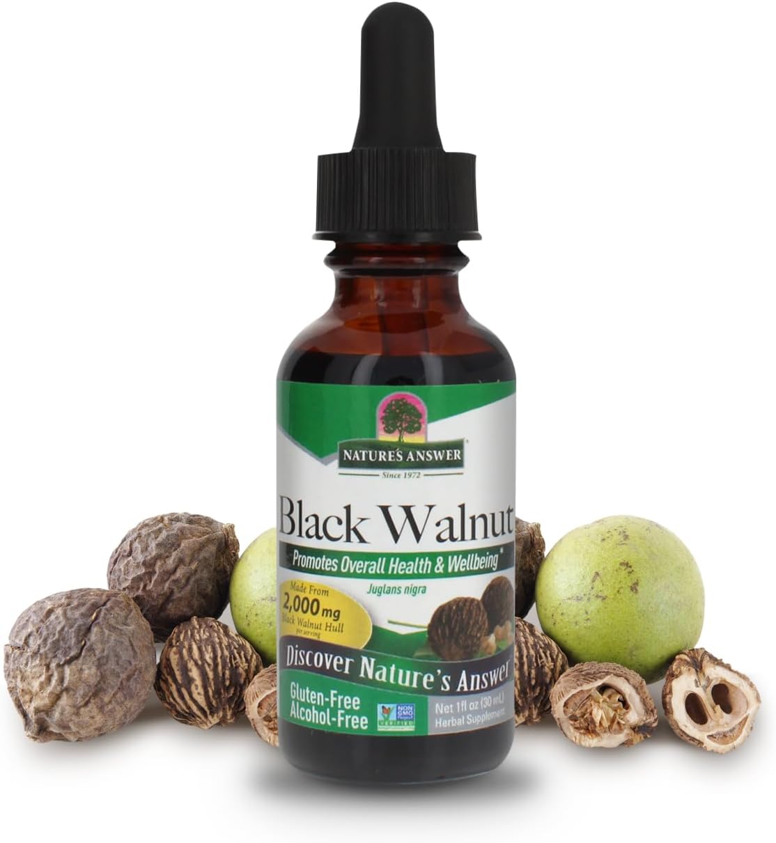 Alcohol-Free Black Walnut Green Hull Extract 1oz - Gluten-Free & Kosher - Detox & Liver Support Supplement