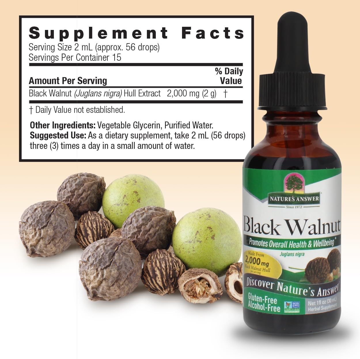 Alcohol-Free Black Walnut Green Hull Extract 1oz - Gluten-Free & Kosher - Detox & Liver Support Supplement