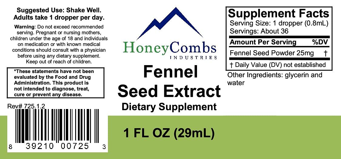 Alcohol-Free Fennel Seed Extract Liquid for Digestion & Organ Health - Cold Pressed Herbal Supplement, 1oz