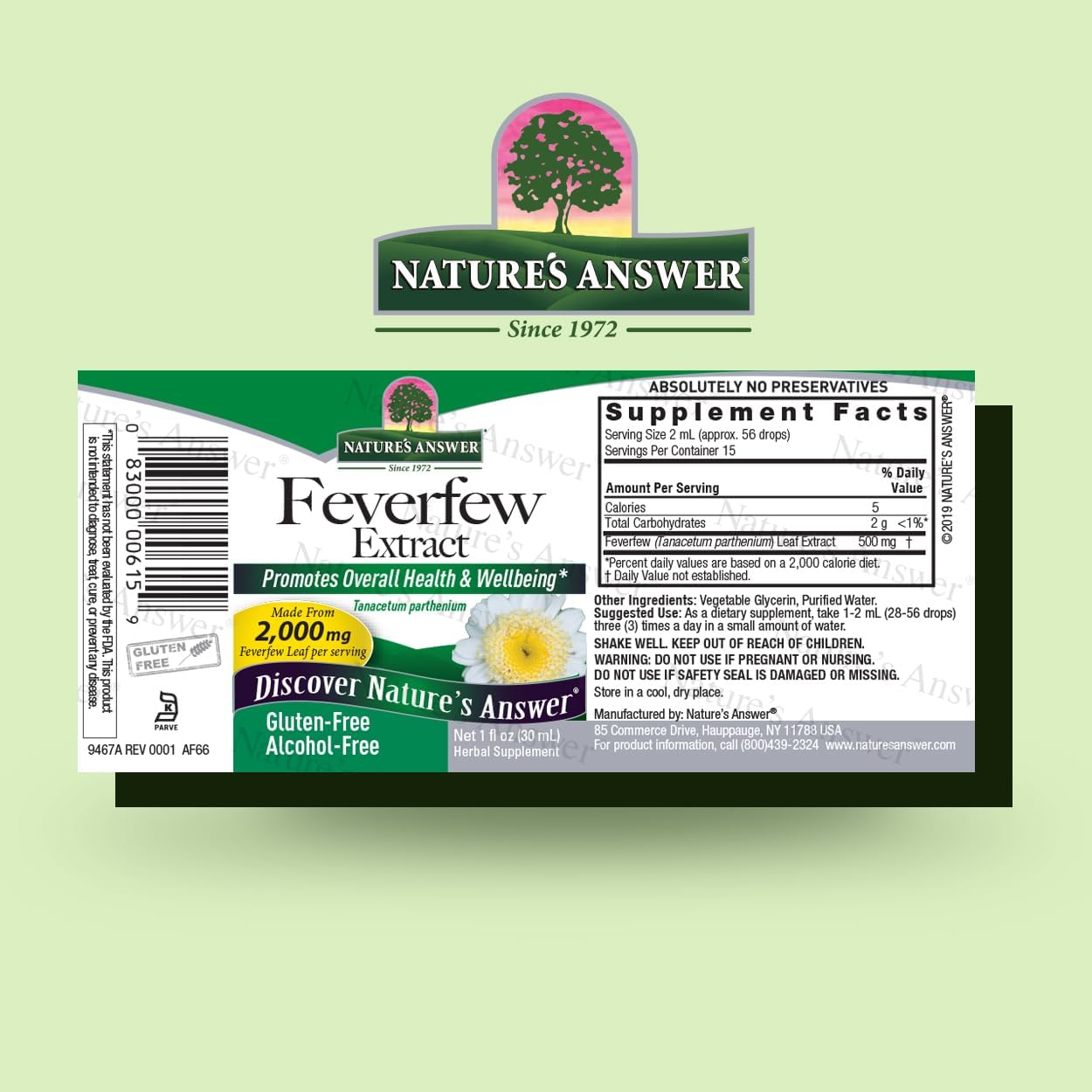 Alcohol-Free Feverfew Extract 2000mg for Well-Being | Source of Parthenolide | 1oz Bottle | No Artificial Additives