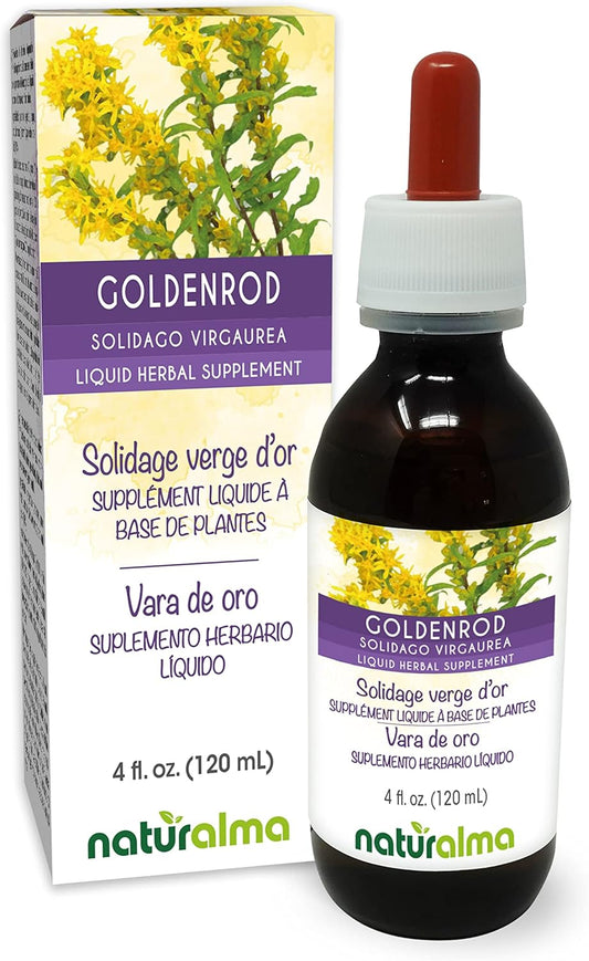 Alcohol-Free Goldenrod (Solidago virgaurea) Herb Tincture - 4 fl oz Liquid Extract Drops - Herbal Supplement for Vegans