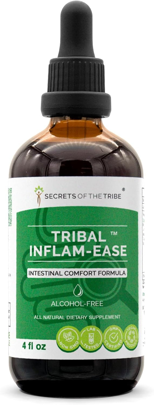 Alcohol-Free Inflam-Ease Herbal Extract Tincture with Turmeric, Licorice, Meadowsweet, Ginger, and Spirulina for Intestinal Comfort - 4 OZ