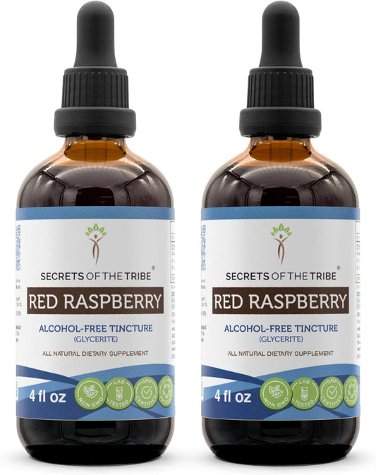 Alcohol-Free Red Raspberry Leaf Tincture Extract: Secrets of the Tribe Supplement (2x4 FL OZ)