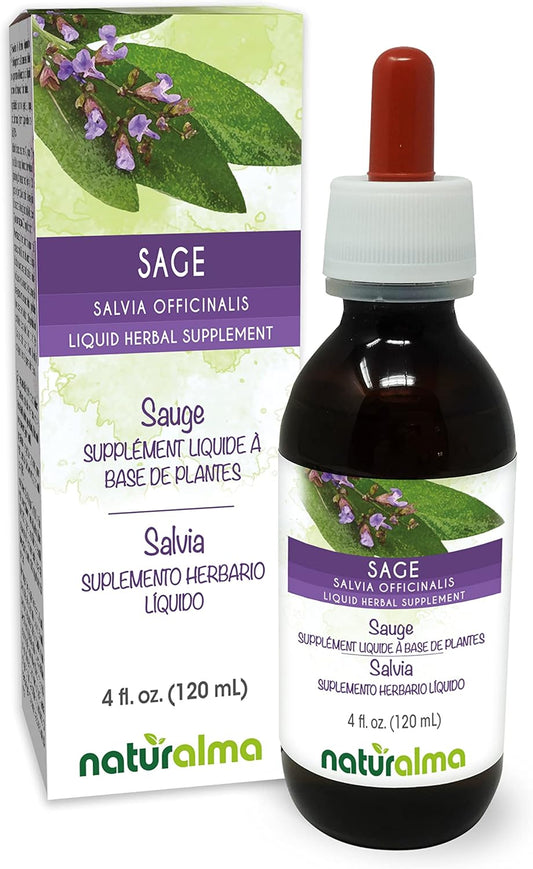 Alcohol-Free Sage Leaf Tincture - 4 fl oz Liquid Extract Drops - Herbal Supplement for Vegans