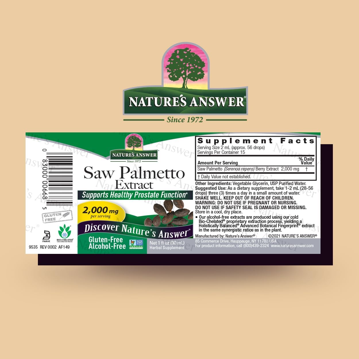 Alcohol-Free Saw Palmetto Berry Extract for Prostate & Urinary Health, 1oz - Promotes Hair Growth