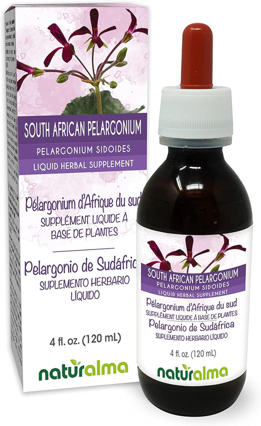 Alcohol-Free South African Pelargonium Root Tincture - 4 fl oz Liquid Extract Drops - Herbal Vegan Supplement