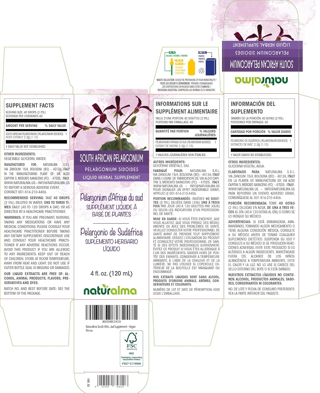 Alcohol-Free South African Pelargonium Root Tincture - 4 fl oz Liquid Extract Drops - Herbal Vegan Supplement