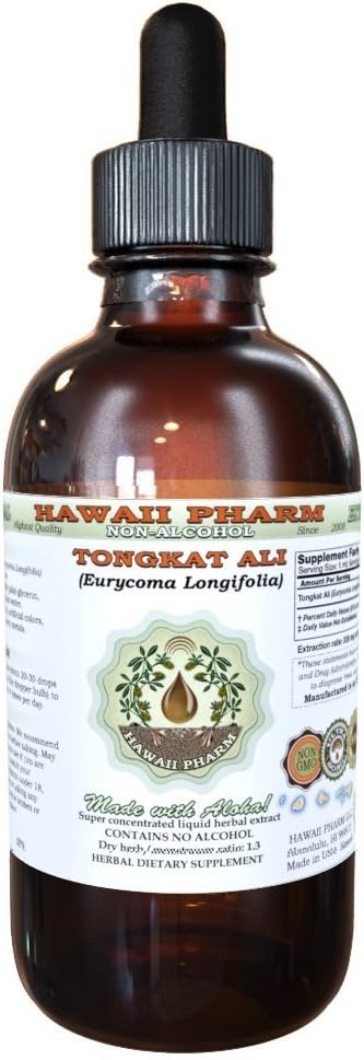 Alcohol-Free Tongkat Ali Liquid Extract 4 fl.oz by Hawaii Pharm - Eurycoma Longifolia Dried Root Glycerite Herbal Supplement