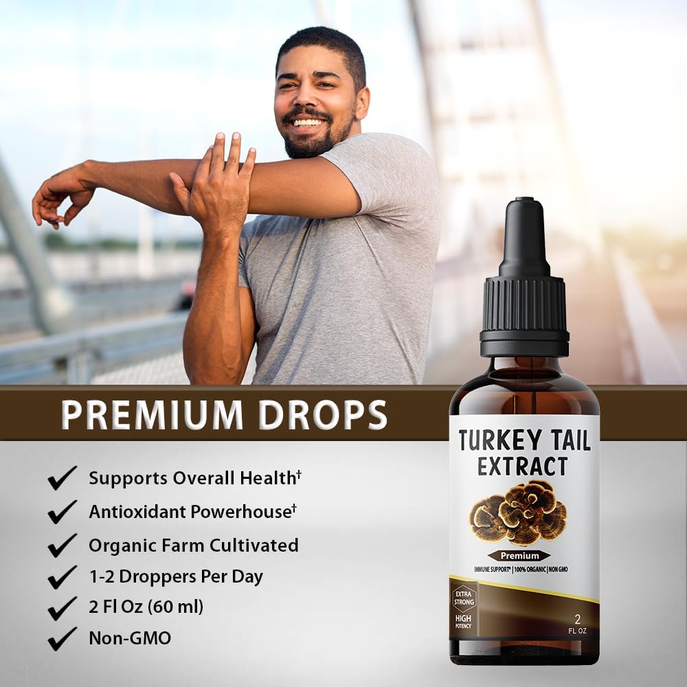 Alcohol-Free Turkey Tail Mushroom Drops | Herbal Supplement | Vegan | 2 fl oz Liquid Extract | SMSHEALTHPRODUCTS.com