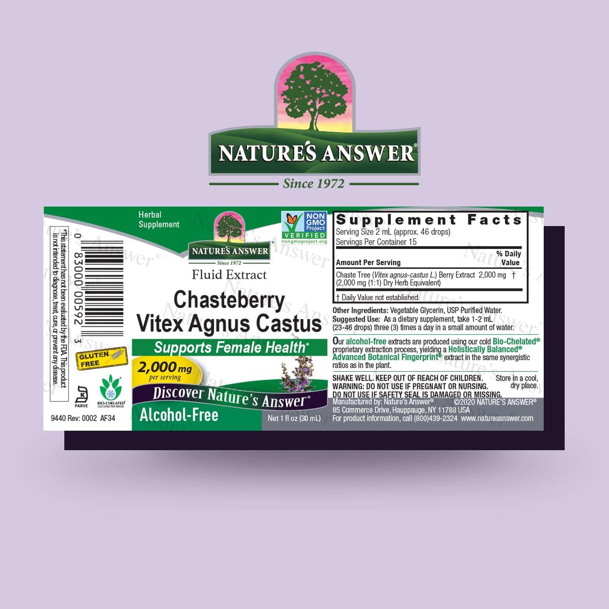 Alcohol-Free Vitex Berry Extract for Hormonal Balance, 1oz - Supports Ovulation and Menopause