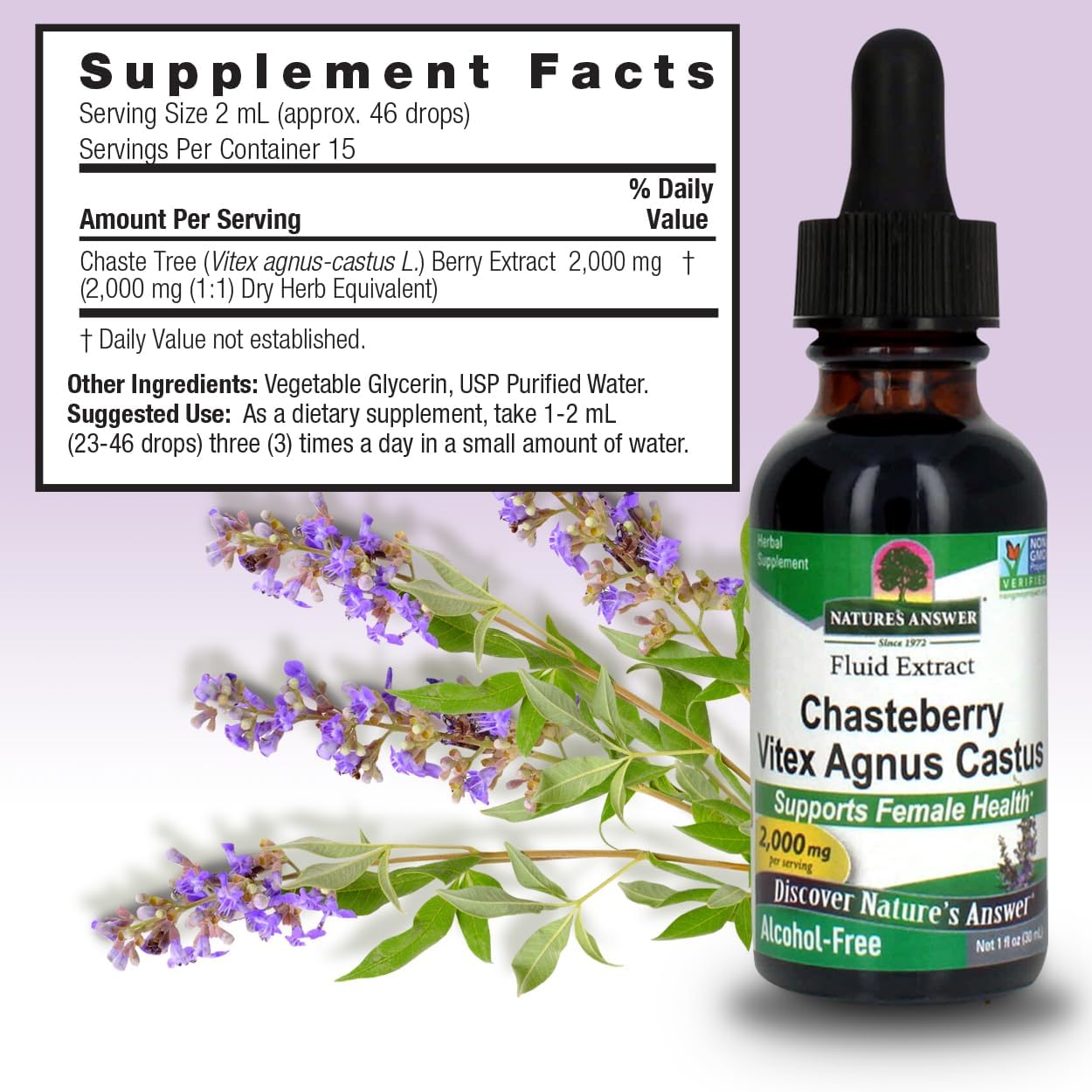 Alcohol-Free Vitex Berry Extract for Hormonal Balance, 1oz - Supports Ovulation and Menopause