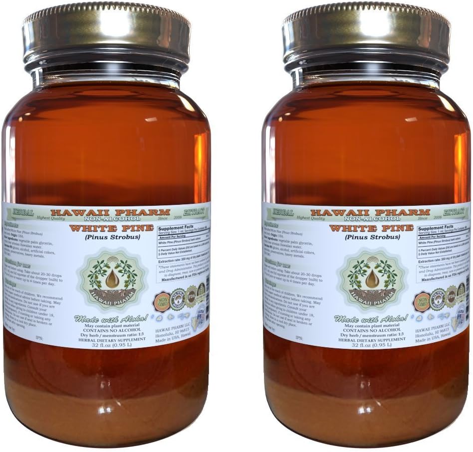 Alcohol-Free White Pine Liquid Extract - Pinus Strobus Dried Bark Glycerite Supplement - 64 fl.oz by Hawaii Pharm