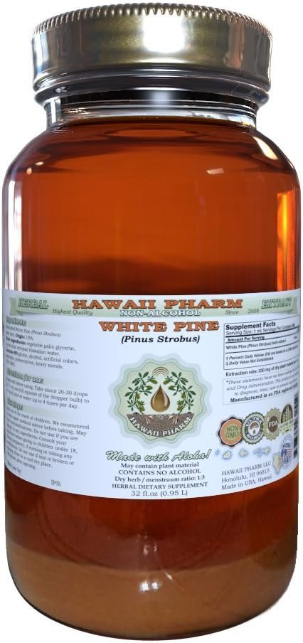 Alcohol-Free White Pine Liquid Extract, Pinus Strobus Dried Bark Glycerite Herbal Supplement - 32 fl.oz by Hawaii Pharm USA