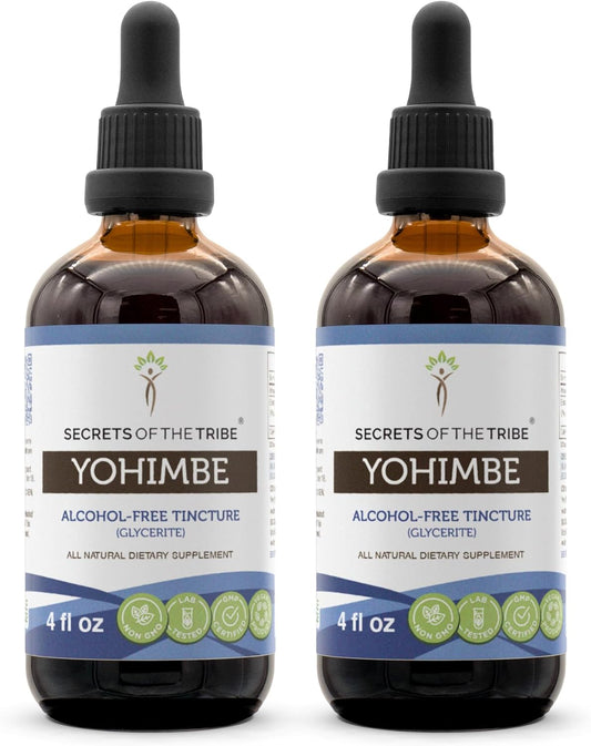 Alcohol-Free Yohimbe Tincture 2x4 oz - High-Potency Herbal Extract from Wildcrafted Yohimbe Bark by Secrets of the Tribe
