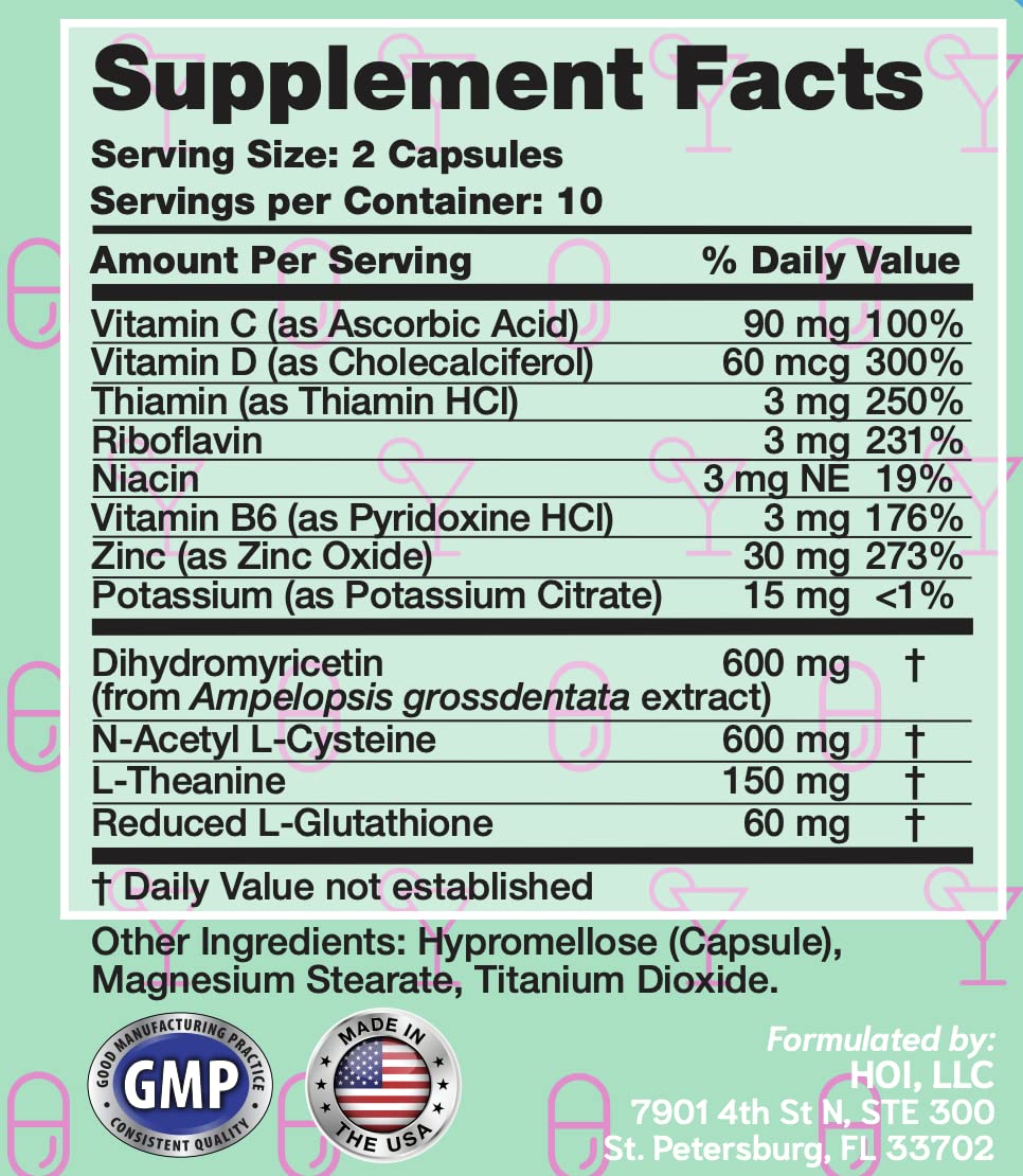 Alcohol Metabolism Supplement with DHM & L-glutathione - Affordable Liver Support with Electrolytes, Vitamins & Minerals