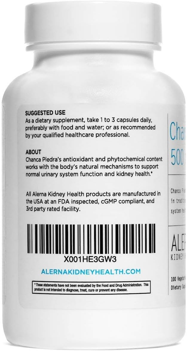Alerna Chanca Piedra 500mg Capsules - Kidney Stone Dissolver & Gallbladder Support - 100 Vegetarian Capsules x3 Pack