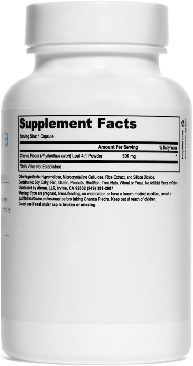 Alerna Kidney Health Chanca Piedra 500 mg - Natural Kidney Stone Crusher and Gallbladder Support - 100 Vegetarian Capsules