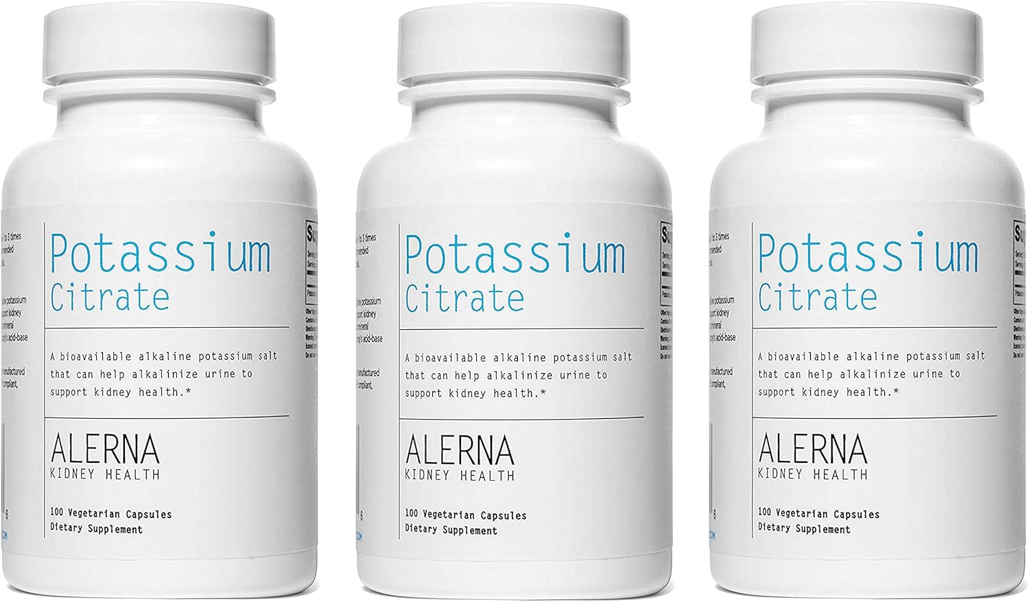 Alerna Kidney Health Potassium Citrate 99 mg - Electrolyte Balance & pH Support - Kidney Stone Supplement - 100 Capsules (3 Pack)