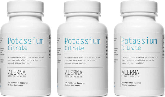 Alerna Kidney Health Potassium Citrate 99 mg - Electrolyte Balance & pH Support - Kidney Stone Supplement - 100 Capsules (3 Pack)