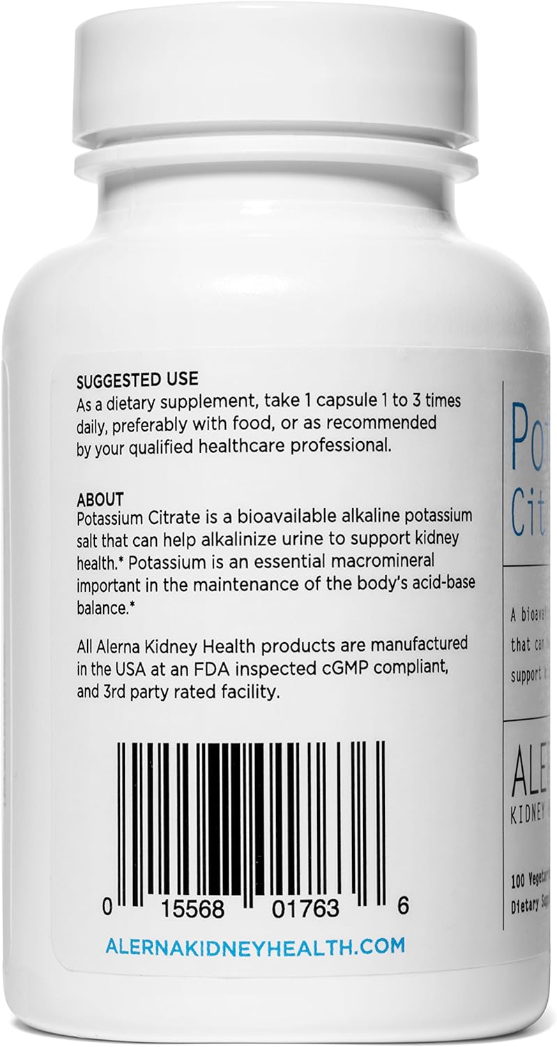 Alerna Kidney Health Potassium Citrate 99 mg - Electrolyte Balance & pH Support - Kidney Stone Supplement - 100 Capsules (3 Pack)
