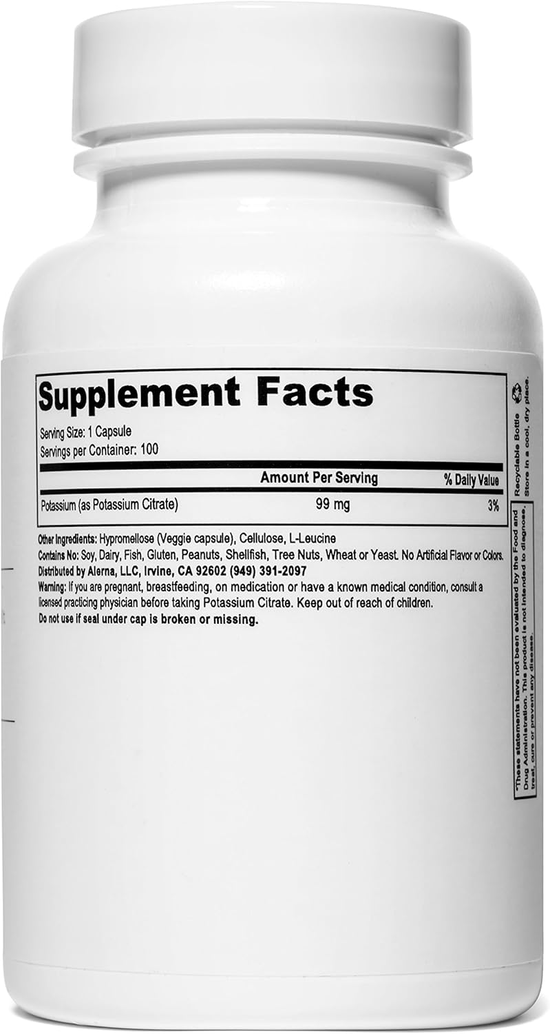 Alerna Kidney Health Potassium Citrate 99 mg - Electrolyte Balance & pH Support - Kidney Stone Supplement - 100 Capsules (3 Pack)