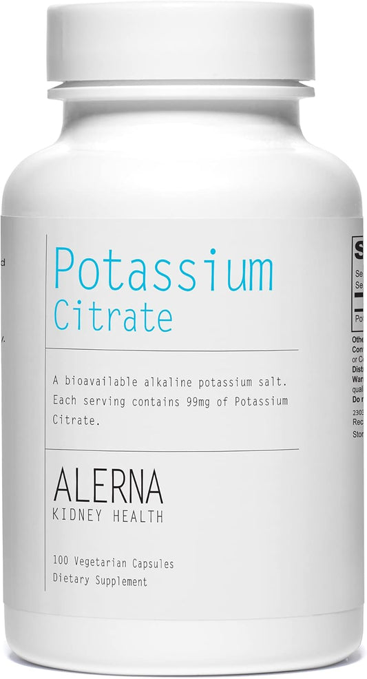 Alerna Kidney Health Potassium Citrate Capsules - Promotes Electrolyte Balance and Normal pH - 99mg Essential Mineral - 100 Vegetarian Capsules