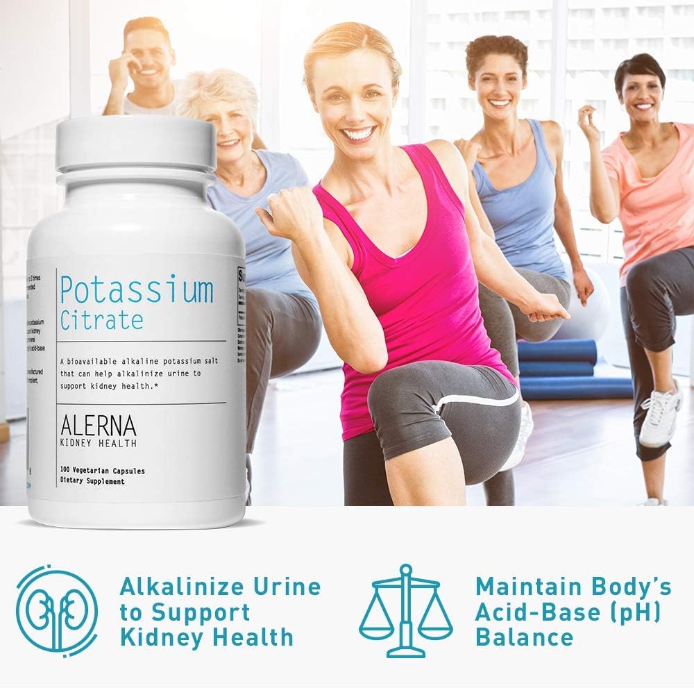 Alerna Kidney Health Potassium Citrate Capsules - Promotes Electrolyte Balance and Normal pH - 99mg Essential Mineral - 100 Vegetarian Capsules