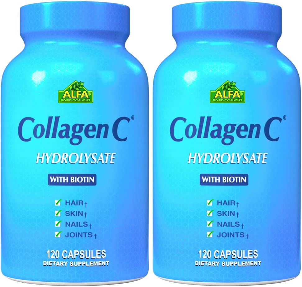 ALFA VITAMINS CollagenC Anti-Aging Supplement for Skin, Nails & Hair - Supports Bone & Muscle Health - 120 Capsules x 2 Pack - Made in USA