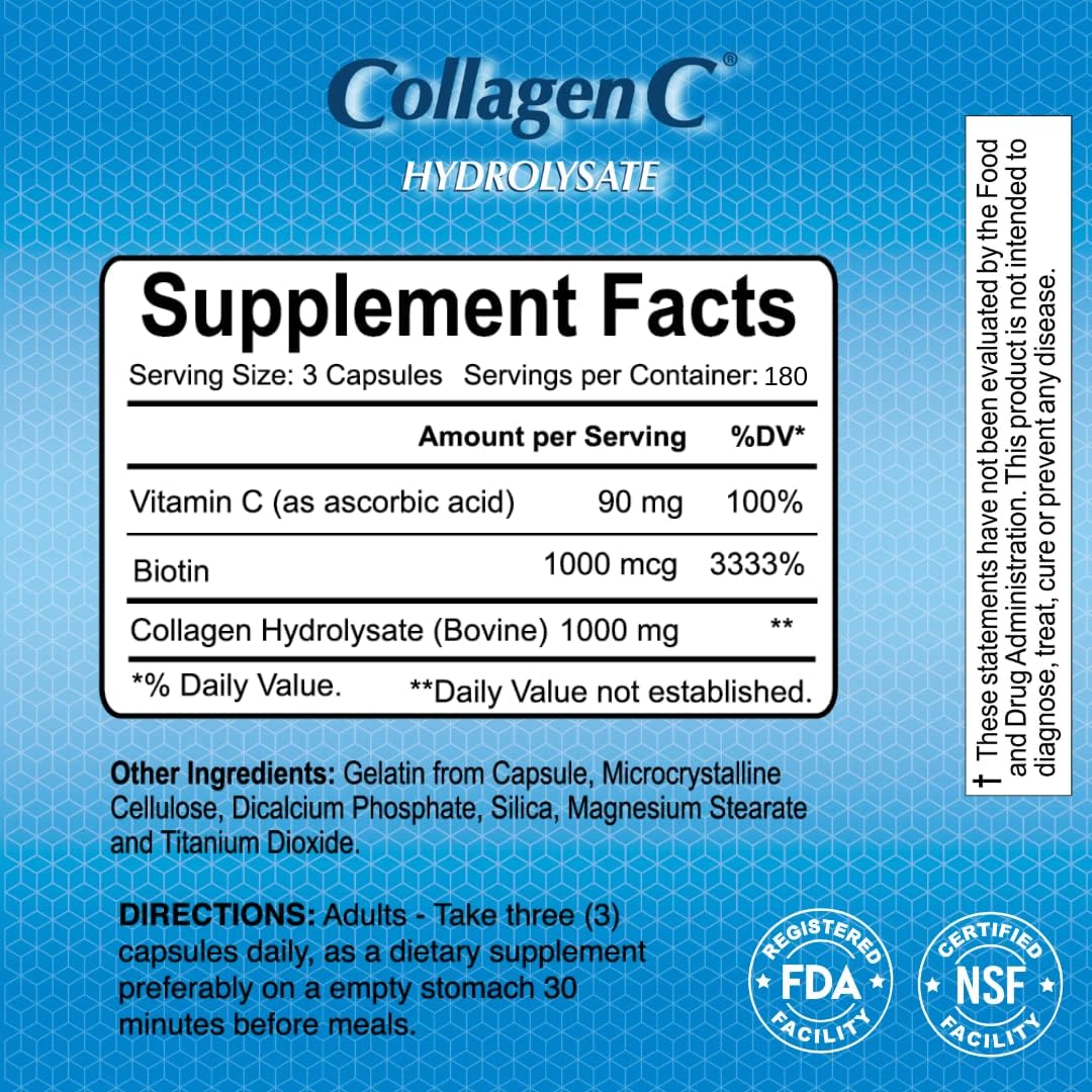 ALFA VITAMINS CollagenC Capsules - Anti-Aging Supplement for Skin, Nails, Hair, Bones & Muscles - 180 Capsules x 2 Pack
