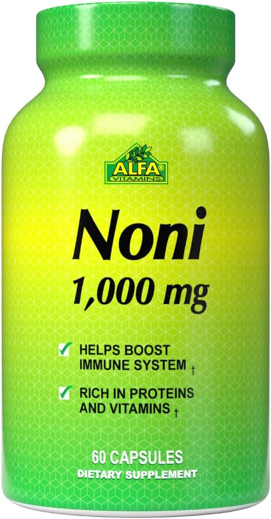 ALFA VITAMINS Noni Capsules - 1000 Mg Antioxidant Supplement for Body Function - 60 Count