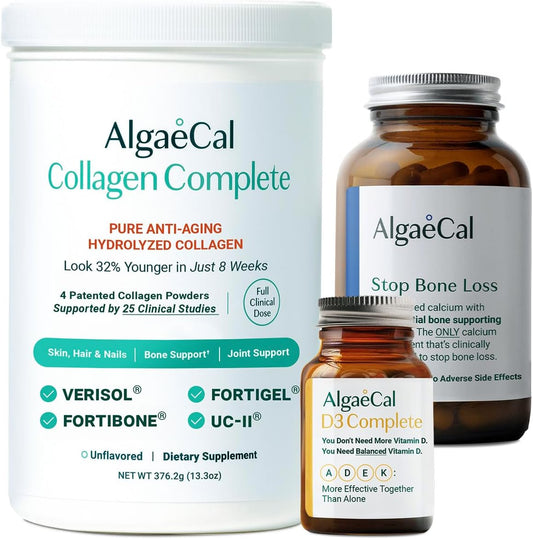 Algaecal Collagen Bundle with Verisol, Fortibone, Fortigel, Vitamin D3, & Calcium for Bone Health & Anti-Aging
