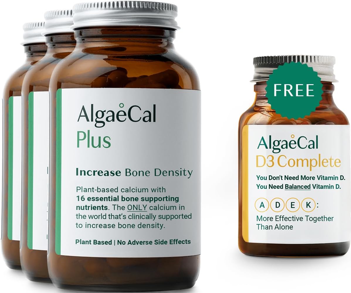 AlgaeCal Plus Bundle: Red Algae Calcium with Vitamin D3 & 16 Nutrients for Bone Health & Immune Support