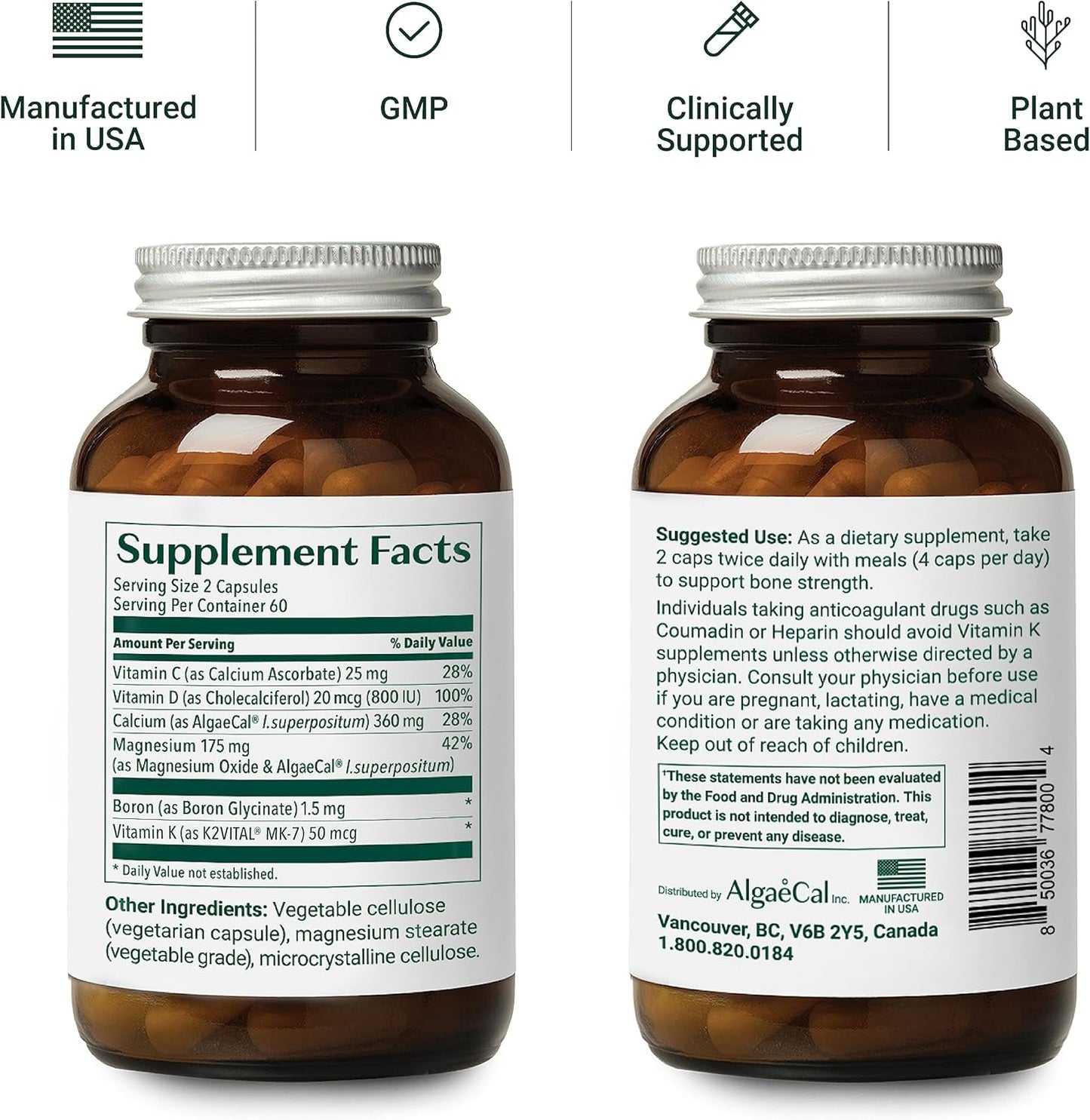 AlgaeCal Plus Bundle: Red Algae Calcium with Vitamin D3 & 16 Nutrients for Bone Health & Immune Support